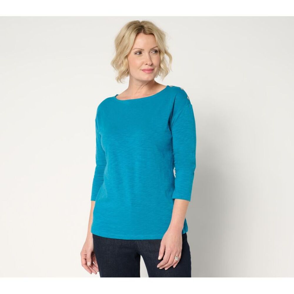 Denim & Co. Women's Top Plus Sz 5X Texture Knit Striped or Solid Blue A677668